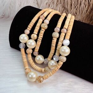 Chico's Goldtone and Beige Beaded 3 strand Necklace